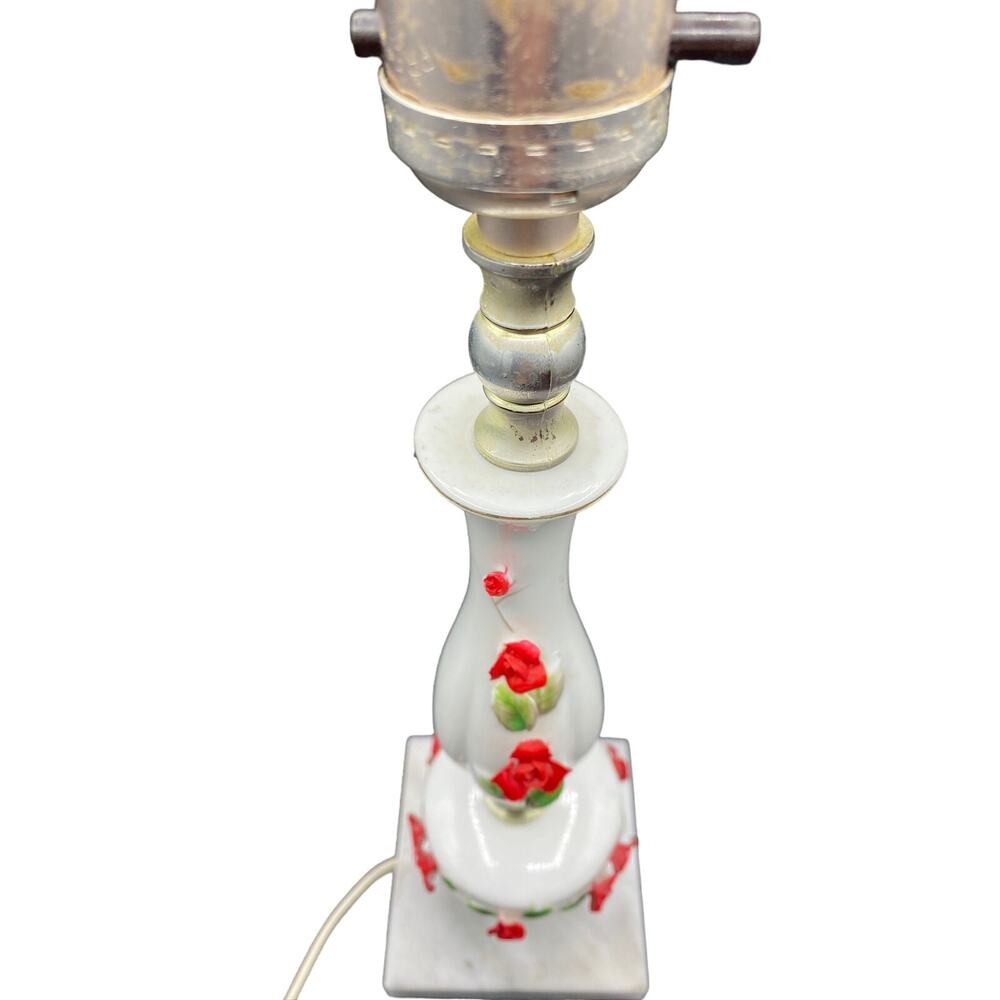 Vintage Antique Hand Painted porcelain flower Marble Base Boudoir Lamp - Picture 2 of 8